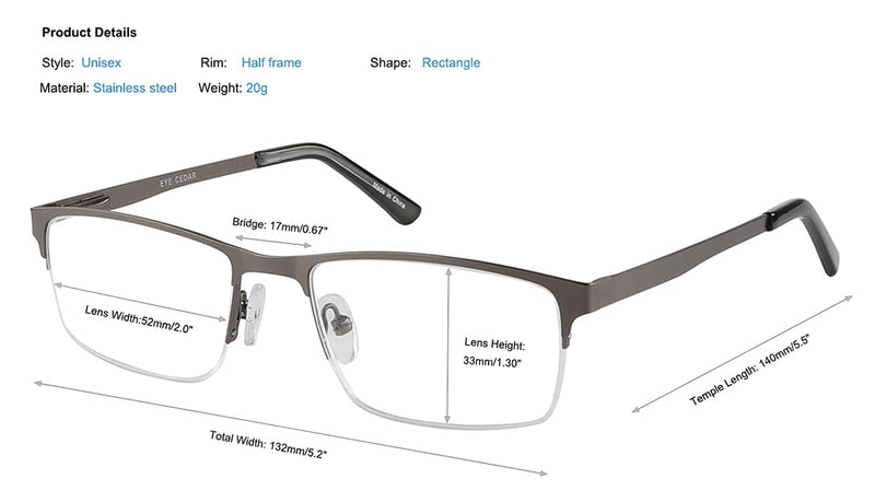 EYECEDAR Amcedar 5 pieces reading glasses men square frame metal gray stainless steel material spring hinges included reading glasses 2.00 +2.00 - NewNest Australia