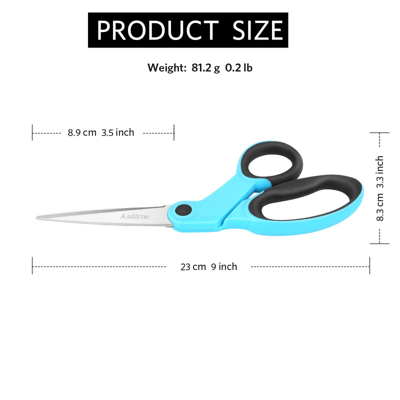 Asdirne Fabric Scissors, Sewing Scissors with Sharp Stainless Steel Blade and Soft Handles, Great for Sewing, Craft, Office and School, 23cm, 2 Pcs, Blue/Black Fabric Scissors*2 - NewNest Australia