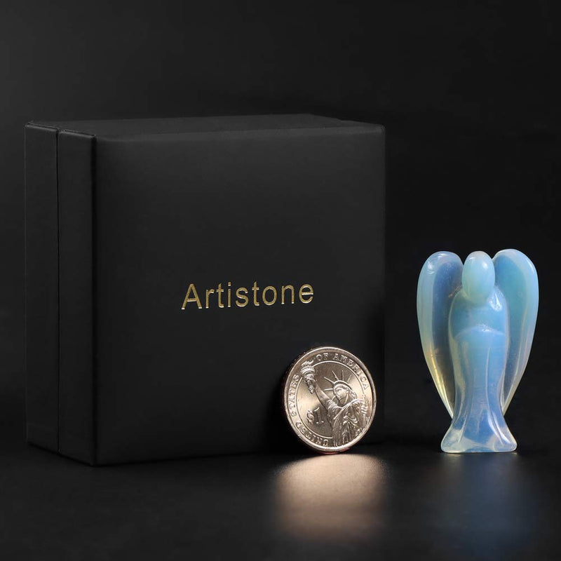 NewNest Australia - Artistone 2.0" Opalite Angel, Hand Carved Gemstone Fine Art Sculpture, Reiki Healing Stone Statue，Attract All The Aura Around 