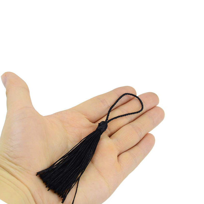 Aokbean 100pcs 5 Inches Handmade Silky Floss Soft Craft Bookmark Tassels with Loops for DIY, Jewelry Making, Graduation Tassel,Bookmarks,Souvenir(Black) Black - NewNest Australia
