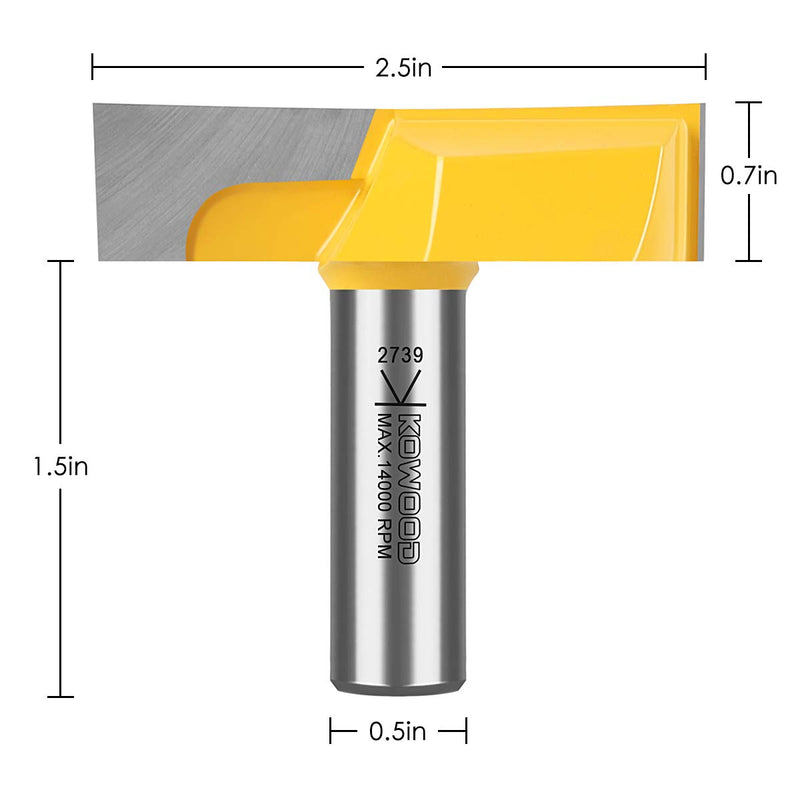 KOWOOD 1/2” Inch Shank 2-1/4” (Dia.) Bottom Cleaning Router Bit (Mortising Bit, Spoil Board Surfacing, Slab Flattening Woodworking Milling Cutter) with Carbide Tipped - NewNest Australia