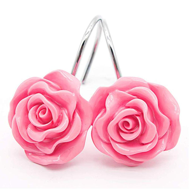 Actpe 12pcs Shower Curtain Hooks, Home Decorative Rustproof Shower Curtain Hooks Resin Rose Flower Shower Hooks Rings for Bathroom Shower Rods Curtains, Pink Rose - NewNest Australia