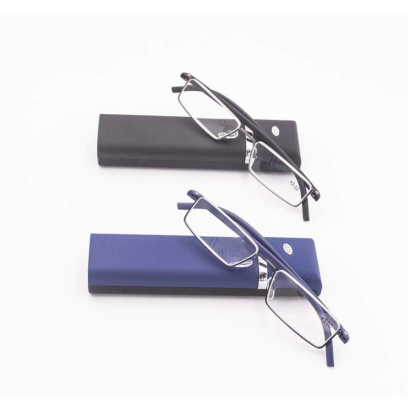 KoKoBin Pack of 2 reading glasses with ultra-light TR90 frame reading aid half glasses made of metal frame with half frame visual aid with glasses case for men and women +1.5 black, blue +1.5 diopters (pack of 2) - NewNest Australia