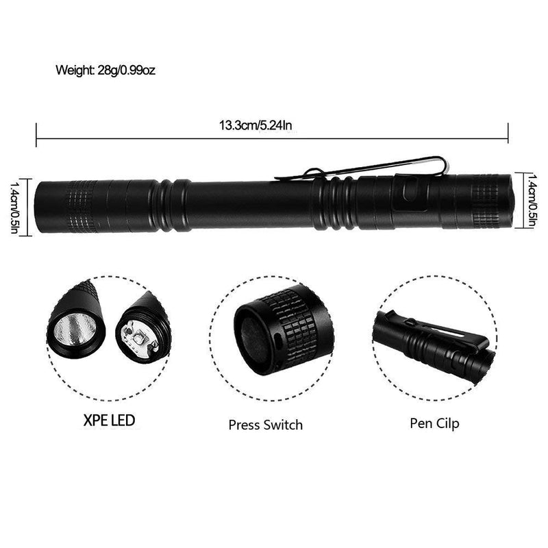 MODOAO Portable Flashlight with Metal Clip, 200 Lumens Penlight Flashlight Tactical Torch with Clip, Two AAA Batteries (Not Included), Pocket Penlight Portable Emergency Light (1 Pcs) 1 Pcs - NewNest Australia