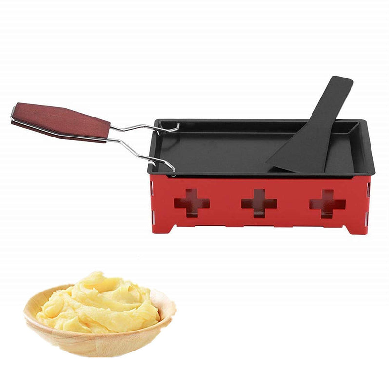 Cheese Raclette Stretchable Non-Stick Cheese Rotaster Baking Tray,Iron Metal Grill Plate Accessories Cheese Melter- Baking Tray+Red hob+Spatula - NewNest Australia