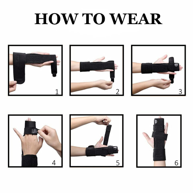 HOPPOLE Finger Support with Wrist Brace - Adjustable Trigger Finger Straightener for Mallet, Sprains, Broken - Metal Straightening Brace for Finger and Hand Discomfort Relief Black-Right One Size - NewNest Australia