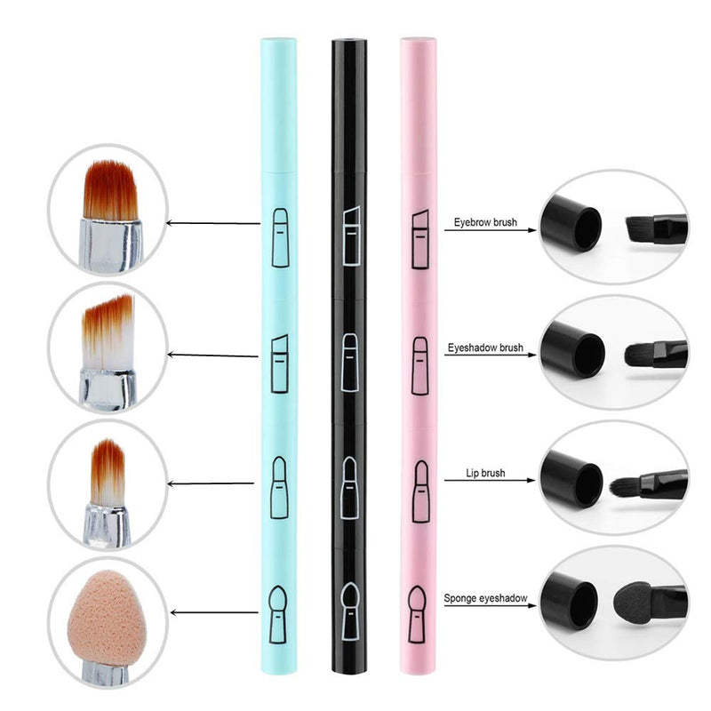3 Pcs Makeup Brushes 4 In 1 Retractable Travel Portable Make Up Brushes-Lip Brush Eyeshadow Sponge Eyeshadow Eyebrow Brush Combination Design Cosmetic Make-up Brush Set - NewNest Australia