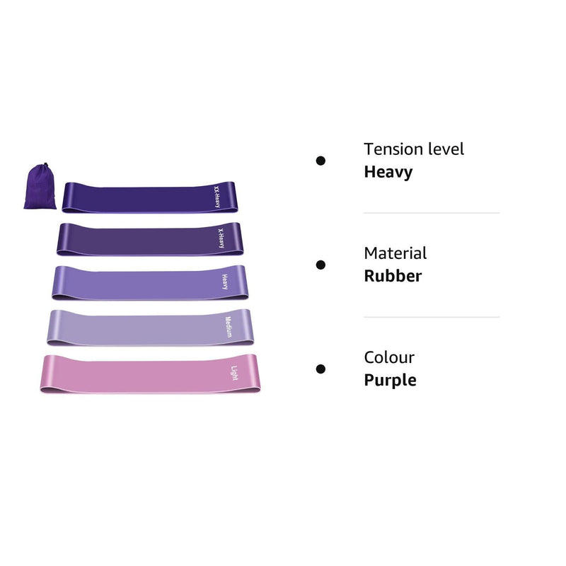 Resistance Bands [Set of 5], Resistance Band for Women and Men, Skin-Friendly Resistance Fitness Exercise Loop Bands 5 Levels for Legs and Glutes,Arms,Pilates,Yoga-Carry bag included Purple - NewNest Australia
