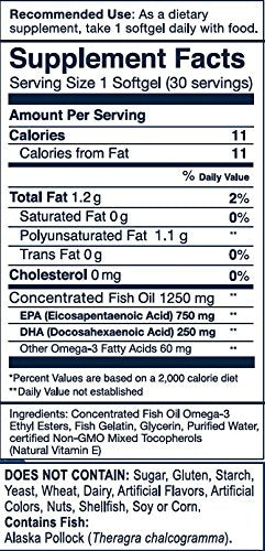 Wiley's Finest Wild Alaskan Fish Oil - 3X Triple Strength Peak EPA DHA, 1000mg Omega-3s, SQF-Certified, 30 Softgels 30 Count (Pack of 1) - NewNest Australia