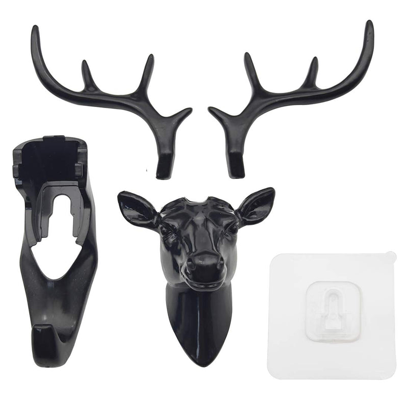 NewNest Australia - Sipery 2Pcs Deer Head Hooks Self Adhesive Deer Antler Hooks Hanger Decorative Animal Wall Key Holders for Home or Office 