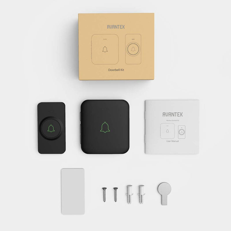 Wireless Doorbell, AVANTEK Mini CB-11 Waterproof Doorbell Chime Operating at 1000 Feet with 52 Melodies, 5 Volume Levels & LED Flash Black - NewNest Australia