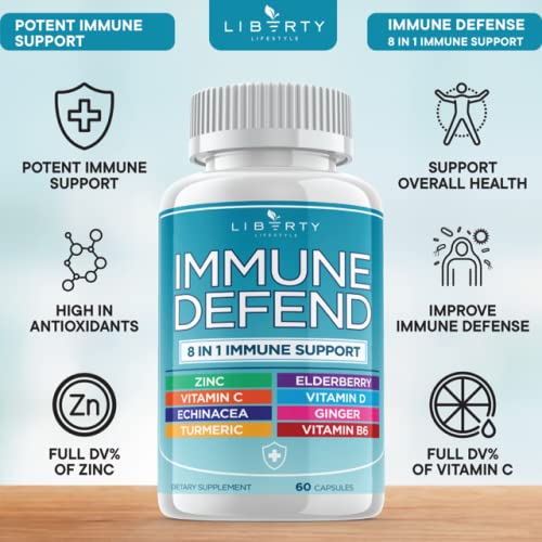 8 in 1 Immune Defense Support, Immunity Vitamins Supplement Booster with Zinc 50mg, Vitamin C Elderberry Vit D3 5000 IU, Turmeric Curcumin & Ginger, Echinacea - Allergy Relief for Kids Adults (2 Pack) - NewNest Australia