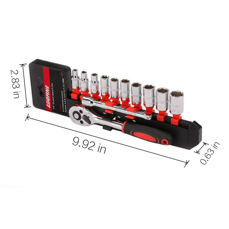 Egofine 12pcs 1/4 Inch Ratchet Socket Wrench Set, Drive Socket Set with 10 Sockets 4-13mm and 2 Way Quick Released Ratchet Handle and Extension Bar - NewNest Australia