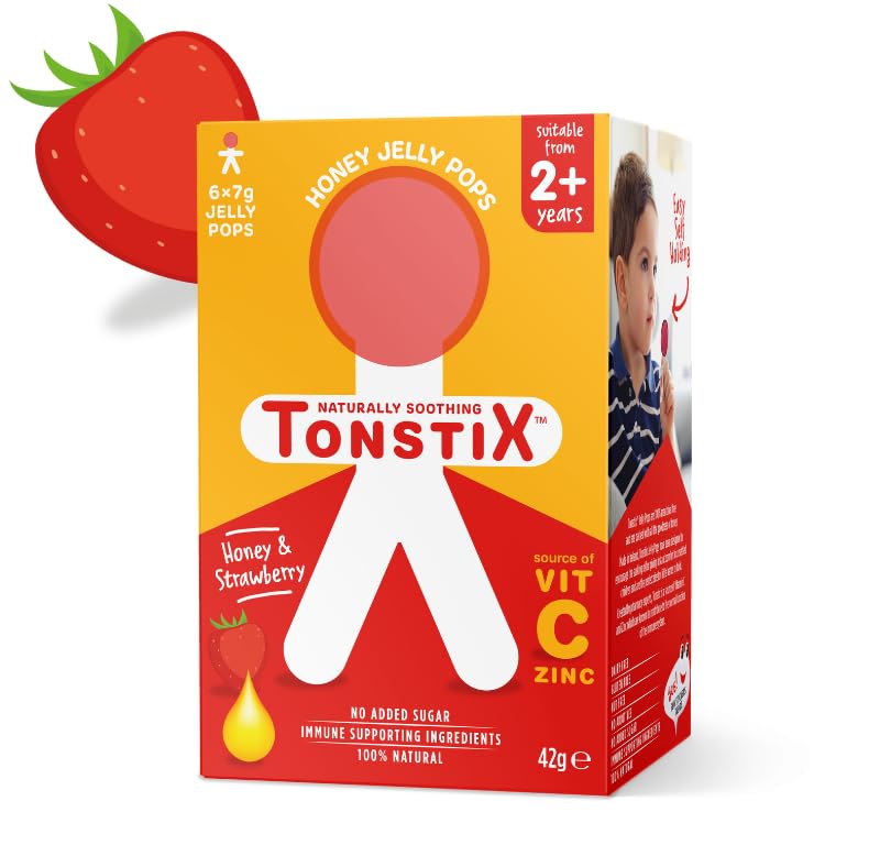 TONSTIX HONEY & STRAWBERRY JELLY POPS | FOR SORE THROATS AND COUGHS | 6 PACK | SOURCE OF VIT C & ZINC | NO ADDED SUGAR | IMMUNE SUPPORTING INGREDIENTS | 100% NATURAL 1 Count (Pack of 6) - NewNest Australia