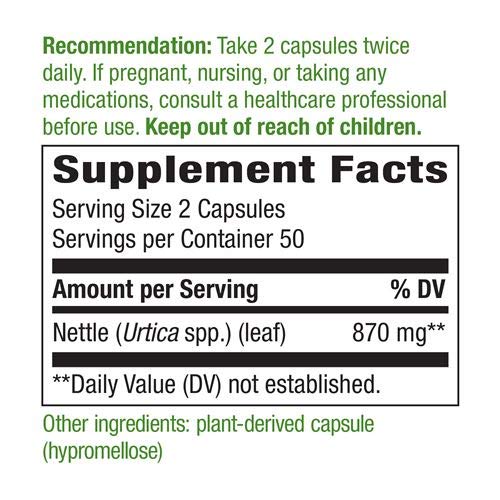 Nature's Way Nettle Leaf 435 mg, TRU-ID Certified, Non-GMO Project, Vegetarian, 100 Count, Pack of 2 - NewNest Australia