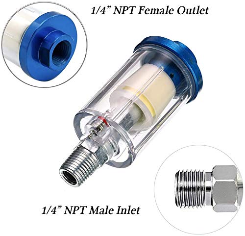 Quickun Water Oil Separator Filter, 1/4" NPT Inlet and Outlet Air Compressor Fitting with Pressure Regulator for Spray Gun Fitting Pack of 1 - NewNest Australia