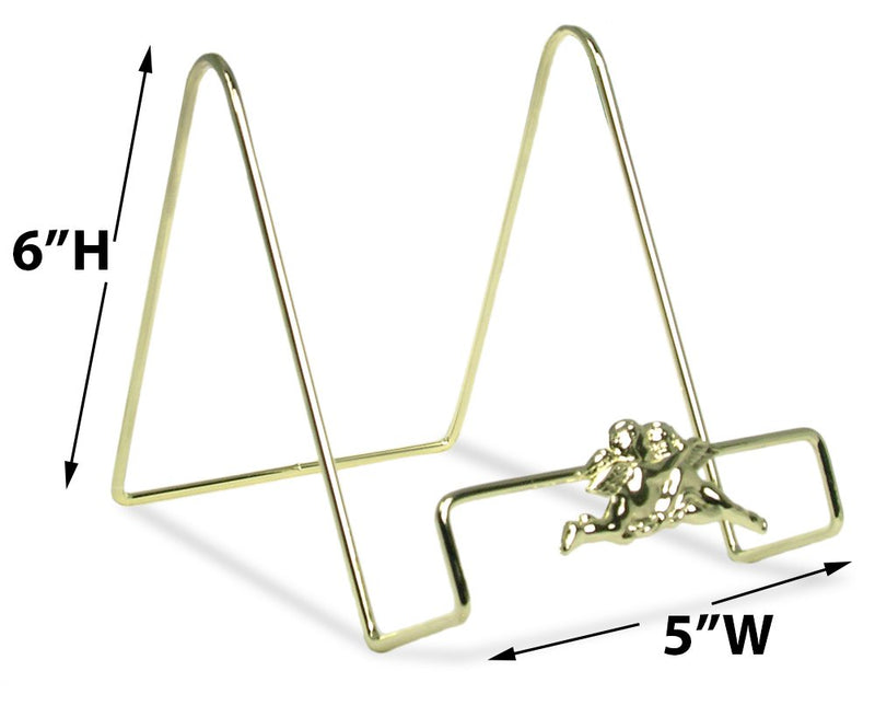 NewNest Australia - BANBERRY DESIGNS Angel Easel Plate Display Stand Holders - Smooth Brass Metal with Cherub Angel Figures - 6 Inch - Pack of 3 Pcs 