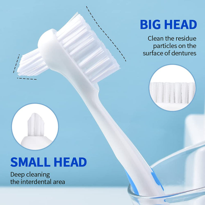 Y-Kelin denture cleaning brushes with double bristles, 1 red, 1 blue - NewNest Australia