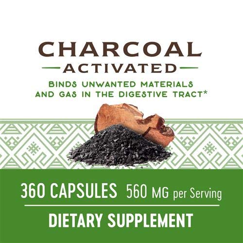 Nature's Way Activated Charcoal, Binds Unwanted Materials and Gas*, 560mg per Serving, 360 Capsules - NewNest Australia