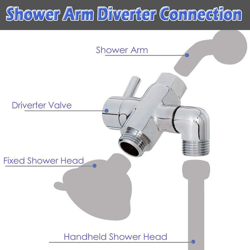Brass Shower Arm Diverter Valve for Handheld Shower Head and Fixed Spray Head G1/2 3 Way Universal Bathroom System Component Replacement Part, Polished Chrome Chrome Polished - NewNest Australia