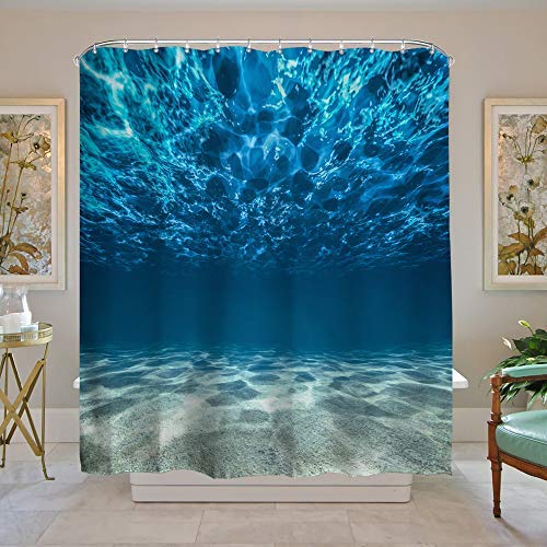 Baccessor Sea Shower Curtains,Clear Underwater Blue Ocean Waves Hooks Included, Waterproof Fabric Shower Curtains,72" W x 72" H (180CM x 180CM) - Blue Sea Water 72W x 72H - NewNest Australia