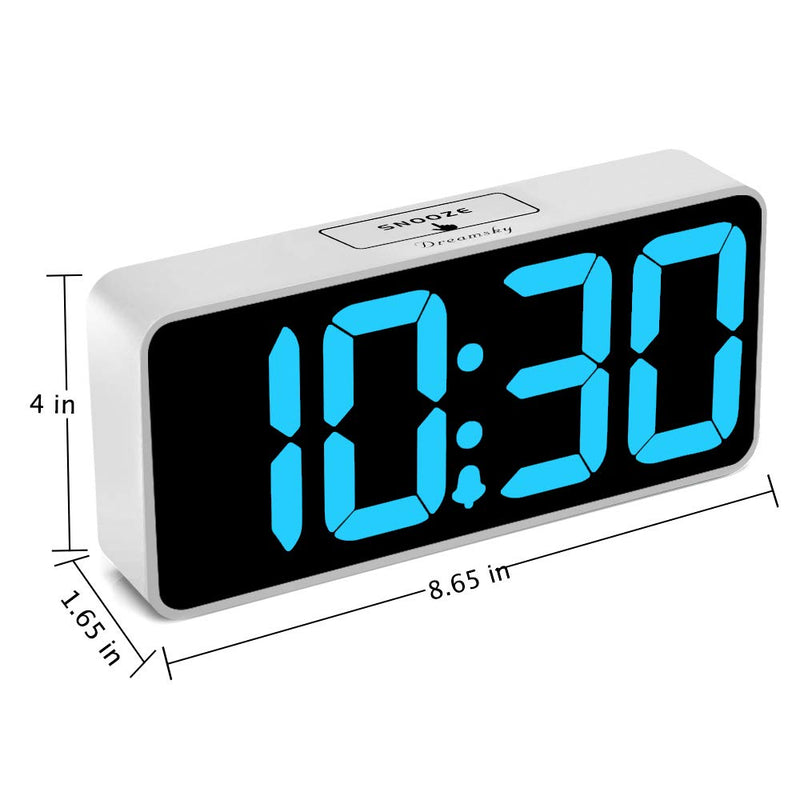 NewNest Australia - DreamSky 8.9 Inches Large Digital Alarm Clock with USB Charging Port, Fully Adjustable Dimmer, Battery Backup, 12/24Hr, Snooze, Adjustable Alarm Volume, Bedroom Desk Alarm Clocks White Case + Blue Digit 