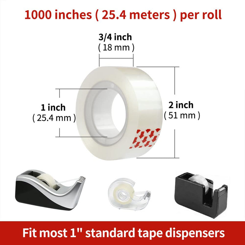 12 Rolls Transparent Tape Refills, Hand Tearable Clear Tape, 3/4 x 1000 Inches, Glossy Gift Wrap Tape for Dispenser, Office, School, Home - NewNest Australia