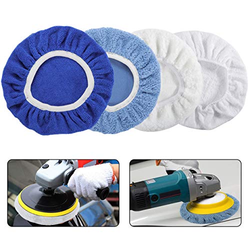 AUTDER 9 Inch & 10 Inch Car Polisher Pad Bonnet, Waxers Bonnet Set, Woollen+Cotton+Microfiber+Coral Fleece, 2 Pcs for Each, Pack of 8 Pcs 9-10 Inches - NewNest Australia