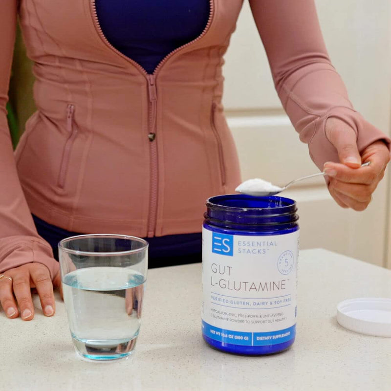 Essential Stacks Gut L-Glutamine Powder - Gluten, Dairy & Soy Free, Vegan, Non-GMO & Hypoallergenic with 3rd Party Allergen Testing, Pure Unflavored L Glutamine Powder for Optimal Gut Health - NewNest Australia