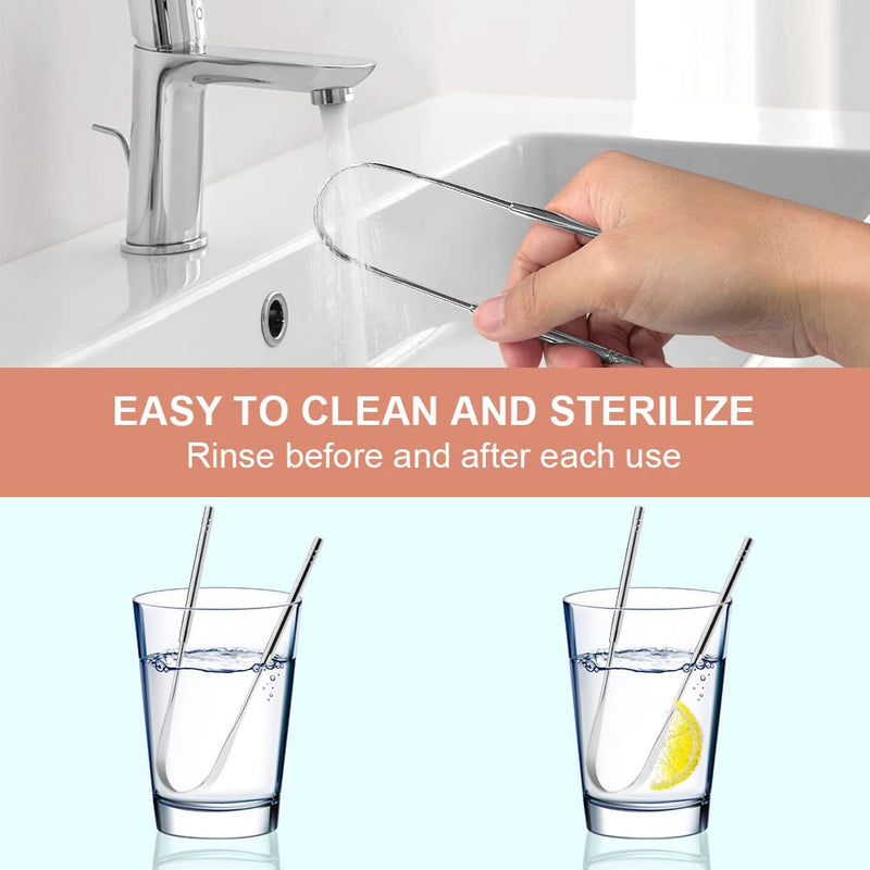 Acwoo Tongue Cleaner, Stainless Steel, 2 Pieces Tongue Scraper Set, Toy Crapper For Adults, Oral Care Cleaner, Tongue Scraper Probadent Against Bad Breath Tongue Brush Heals Bad Breath (Silver) - NewNest Australia