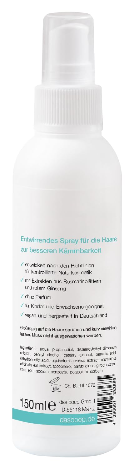 boep easy combing spray for children | Natural cosmetics combability spray without perfume | The Anti-Ziep Spray detangles children's tousled hair (150ml) Unscented - NewNest Australia