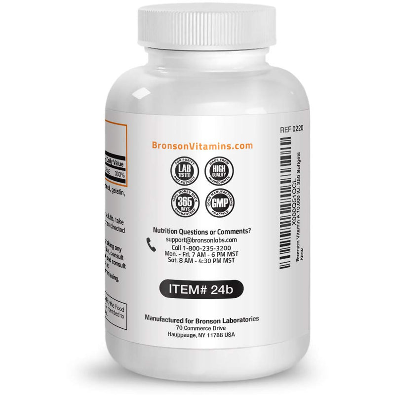 Bronson Vitamin A 10,000 IU Premium Non-GMO Formula Supports Healthy Vision & Immune System and Healthy Growth & Reproduction, 250 Softgels - NewNest Australia