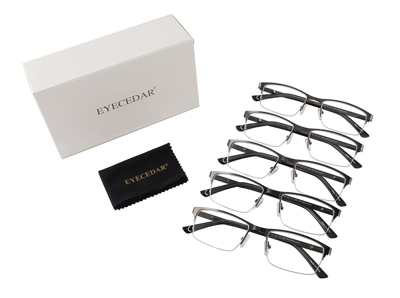 EYECEDAR Amcedar 5 pieces reading glasses men square frame metal gray stainless steel material spring hinges included reading glasses 2.00 +2.00 - NewNest Australia