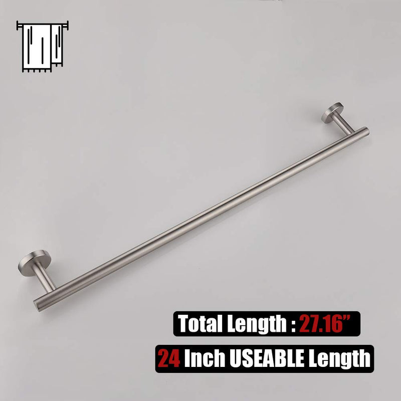 JQK Bath Towel Bar, 24 Inch Stainless Steel Towel Rack Bathroom, Towel Holder Brushed Finished Wall Mount, Total Length 27 Inch, TB110L24-BN - NewNest Australia