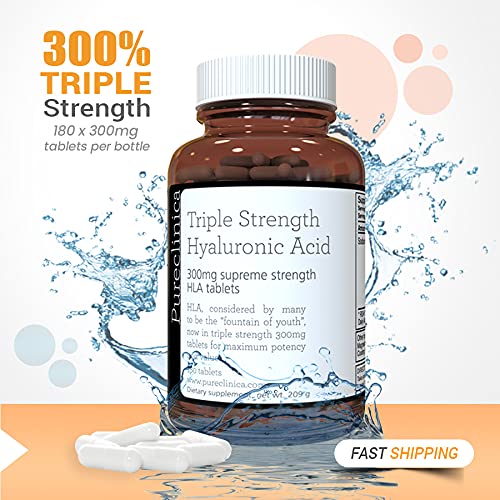 Hyaluronic Acid 300mg x 360 Tablets (2 Bottles Each with 180 Tablets - 6 Months Supply). Triple Strength Hyaluronic Acid. 300% Stronger Than Any Other HLA Tablet. SKU: HLA3x2 - NewNest Australia