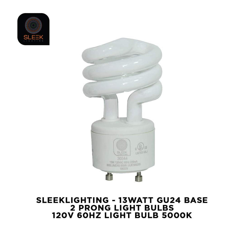 SleekLighting - 13Watt GU24 Base 2 Prong Light Bulbs- UL approved-120v 60Hz Light Bulb- Mini Twist Lock Spiral -Self Ballasted CFL Two Pin Fluorescent Bulbs- 5000K Daylight 4pack - NewNest Australia