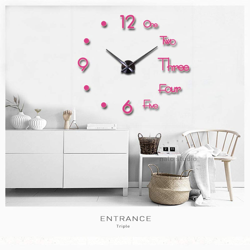 NewNest Australia - CreationStore Large 3D DIY Wall Clock Acrylic Mirror Surface Decoration Wall Clock for Living Room Bedroom Office (Black) Black 