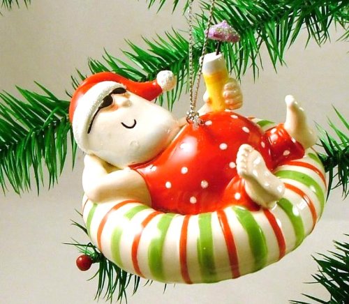 NewNest Australia - Cape Shore Santa Relaxing on an Inner Tube Float with a Tropical Drink Ornament 