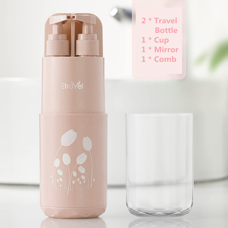 Meiyijia Travel Water Cup Set, Toothbrush Case, Toothbrush Cup, with 2 x 45 ml Lotion Dispenser, Soap Dispenser, Comb, Mirror, Suitable for Camping, Travel, Business Trips, School (Pink) Pink - NewNest Australia