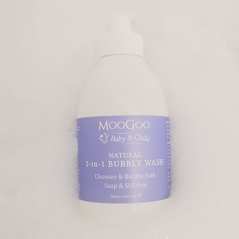 MooGoo 2-in-1 Bubbly Wash - A gentle cleansing baby bubble bath, body wash and baby shampoo - Great for sensitive and delicate baby skin - vegan, cruelty-free, fragrance-free, and SLS-free formula - NewNest Australia