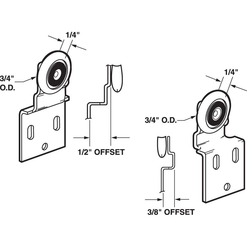 Prime-Line N 7533 Sliding Closet Door Roller Kit, 3/4 in. Wheel Diameter, Convex (Round) Edge Plastic, Stamped Steel Construction, Includes 3/8 in. and 1/2 in. Offset Pairs, Pack of 4 2 - NewNest Australia