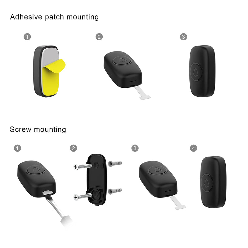 SECRUI Wireless Doorbell, Waterproof Mini Doorbell 1,000ft Range 110dB Mute Mode 58 Door Chimes & Colorful LED Flashing - Black - NewNest Australia