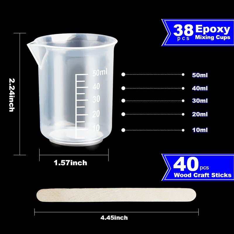 50ml/1.7oz Epoxy Mixing Cups, LEOBRO 38PCS Graduated Epoxy Resin Cups, Resin Mixing Cups, Beaker, Pouring Cup, Plastic Measuring Cup for Resin, Epoxy, Acrylic Paint, with 40 PCS Wood Craft Sticks - NewNest Australia