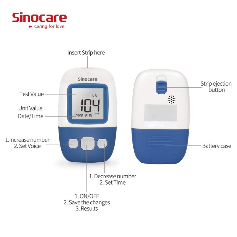 sinocare Diabetes Test Kit, Blood Glucose Monitor w/25 Strips, 5s Test Time Blood Sugar Monitor 200 Memory Capacity, Painless Lancing Glucose Meter, [Safe AQ Angel] mmol/L Safe AQ Angel glucose kit x 25 - NewNest Australia