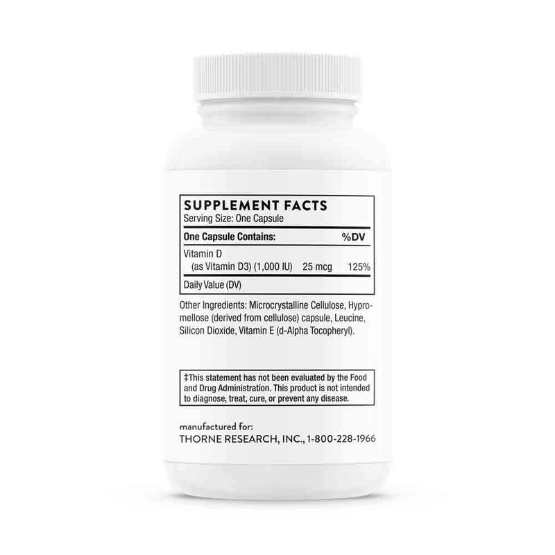 Thorne Research - Vitamin D-1000 - Vitamin D3 Supplement (1,000 IU) for Healthy Bones and Muscles - 90 Capsules - NewNest Australia
