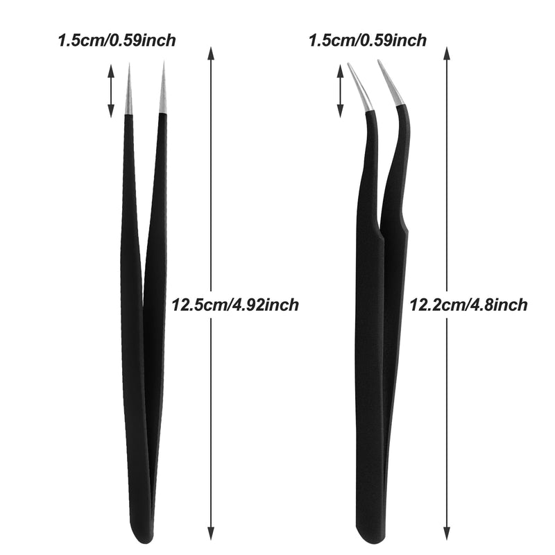 Sularpek 2 pieces eyelash tweezers, eyelash extension tweezers, stainless steel curved straight tweezers, for eyelashes, nail art, jewelry making, can be used (black) 2 pieces black tweezers - NewNest Australia