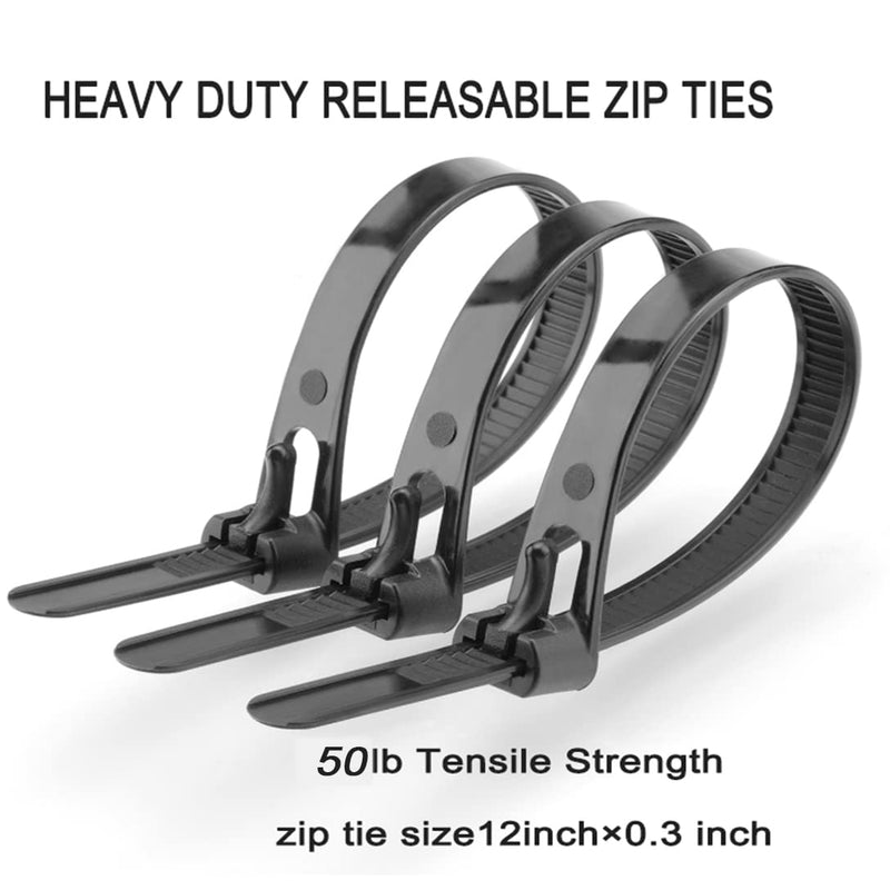 Releasable Reusable Zip Ties 12 Inch Heavy Duty Zip Tie Thick Black Cable Ties Reusable 100 Pack 50lb Tensile Strength Nylon Cable Wire Ties for Multi-Purpose Use Indoor And Outdoor Plastic Tie Wire releasable zip ties 12×0.3inch - NewNest Australia