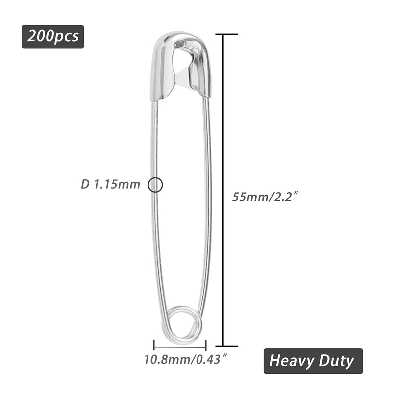 iRIIRIO Large Safety Pins 55mm/2.2inch, Heavy Duty Safety Pins 200pcs, Steel Safety Pins Bulk Metal Silver Sewing Pins Perfect for Sewing Quilting Cloth Curtain Bedsheet Sofa Laundry. 2.2"/200pcs - NewNest Australia