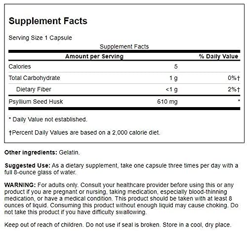 Swanson Psyllium Husk Digestive Weight Colon Health Dietary Fiber Supplement 610 mg 300 Capsules (Caps) 1 - NewNest Australia