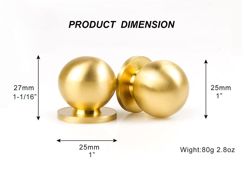 RZDEAL 4pcs 1"x1-1/16"(25mmx27mm) Diameter Round Solid Brass Pulls Antique Cabinet Drawer Small Handles Modern Round Gold Handles Knobs 1"x1-1/16"/25mmx27mm - NewNest Australia